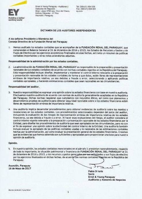 Dictamen De Auditores Independientes Fundacion Renal Del Paraguay